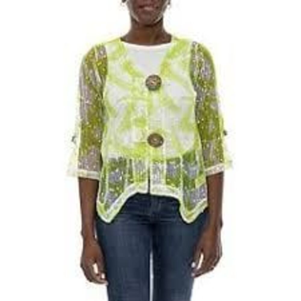 Hailey Lyn Women's Open Knit Weave Oversize Buttons Handkerchief Hem Cardigan S